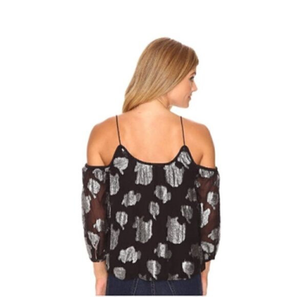 Lucky Brand Blouse XS NWT Off Shoulder Floral Silver Metallic - Picture 9 of 13